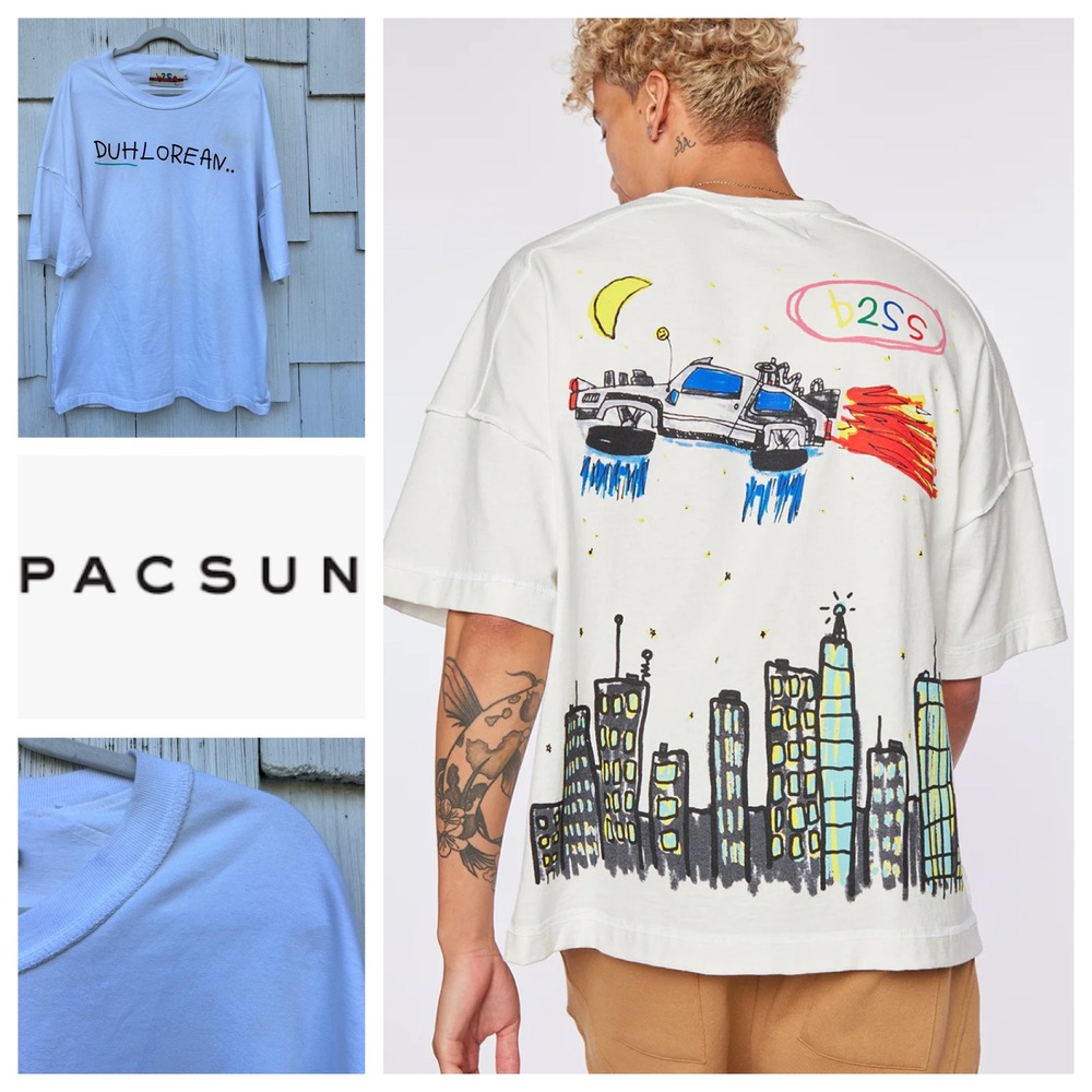 PacSun B2SS Gino Duhlorean Back to the Future Inspired Graphic Tee Men's M White